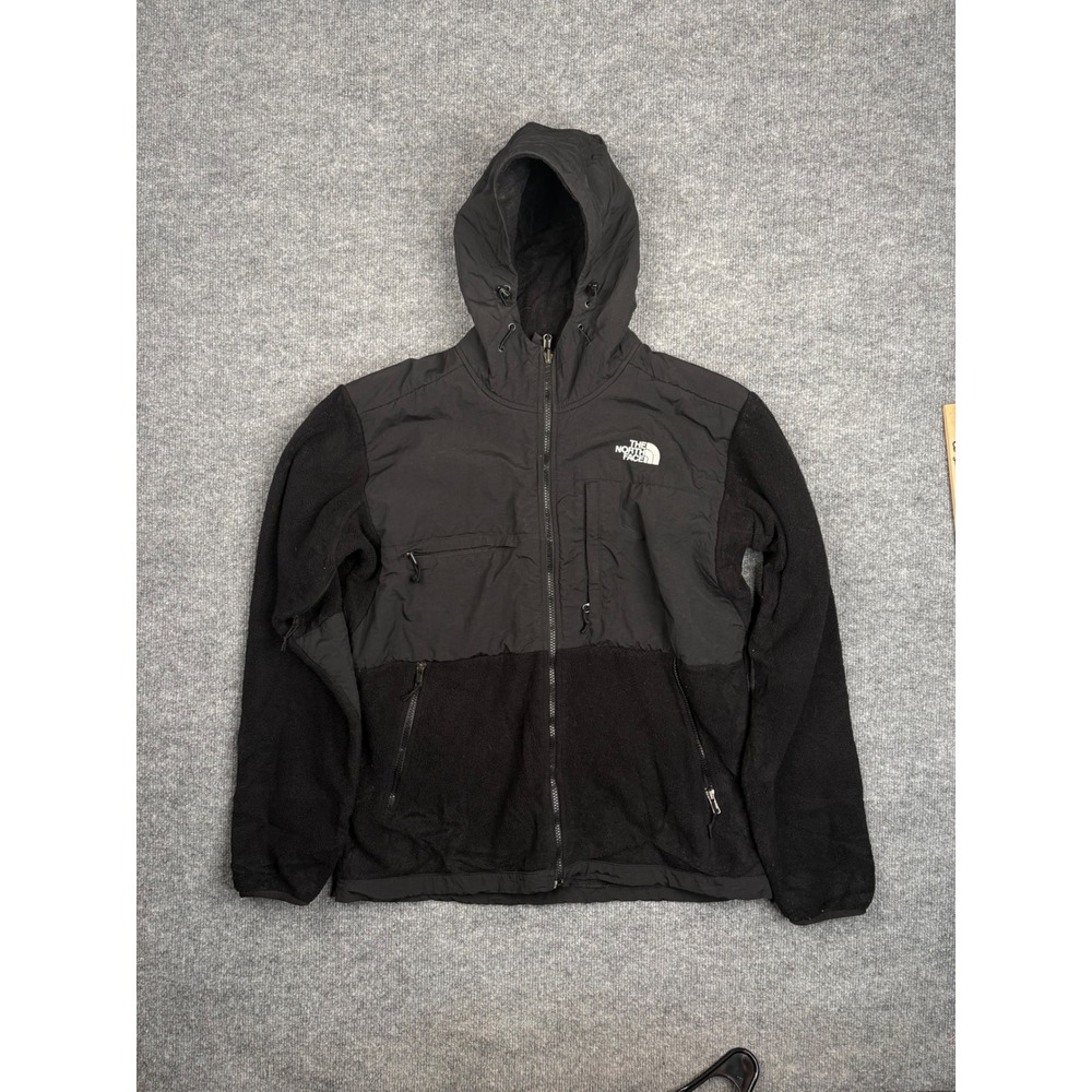 The North Face Denali 2 Hooded Fleece Jacket Black Mens Medium Polartec Full Zip